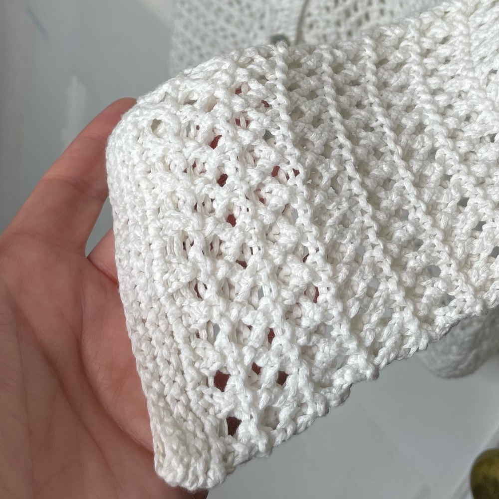 White Open Stitch Button Down Cardigan Sweater 10… - image 5